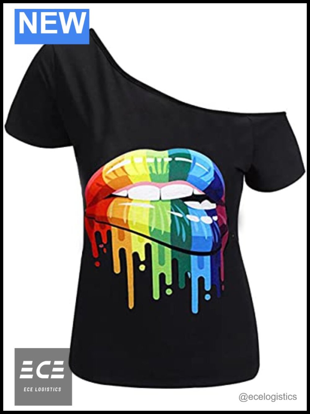 Womens Off Shoulder Lips Print Tunic Tee Short Sleeve Casual Top
